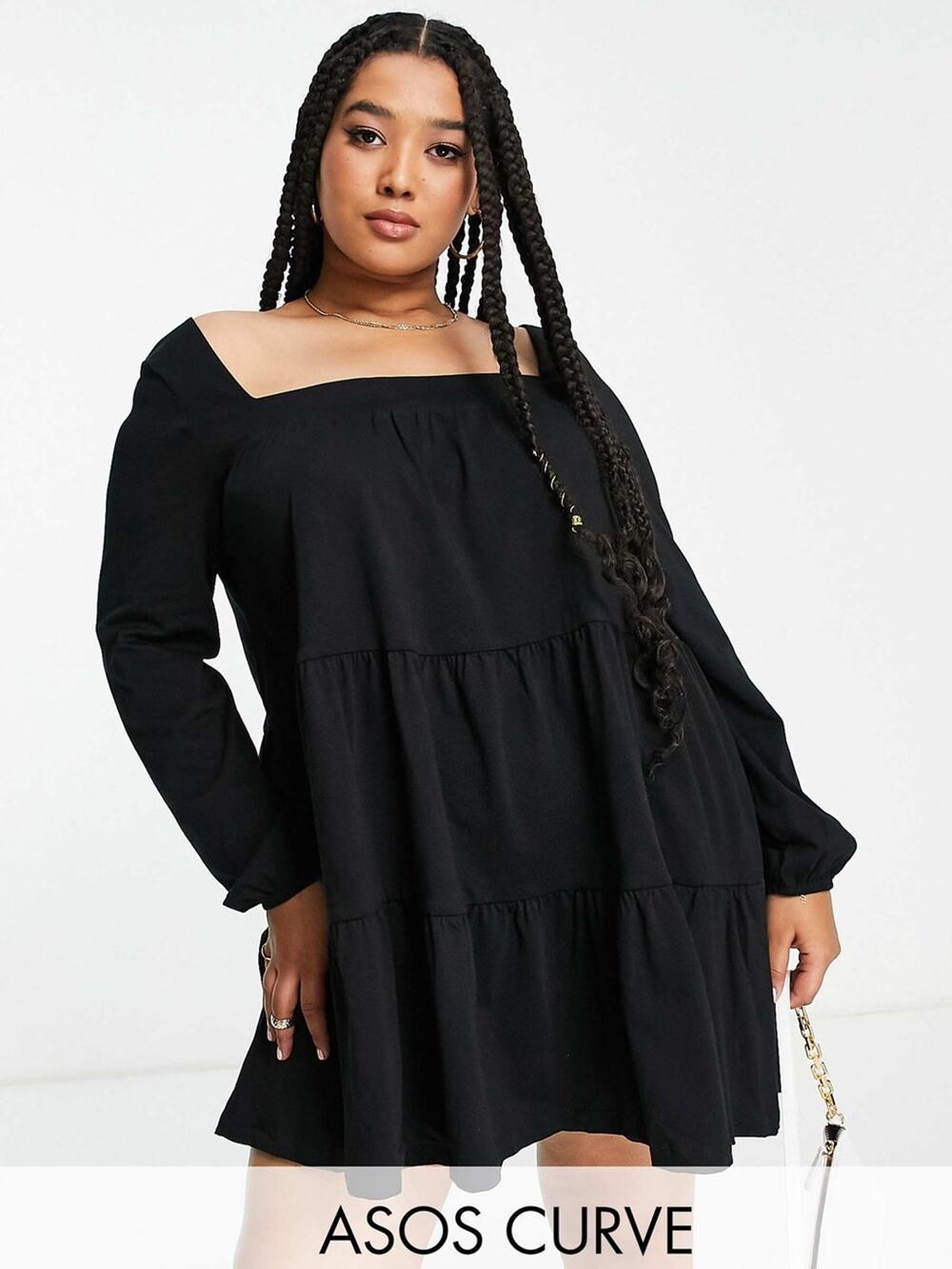 ASOS Curve tiered square neck smock mini dress